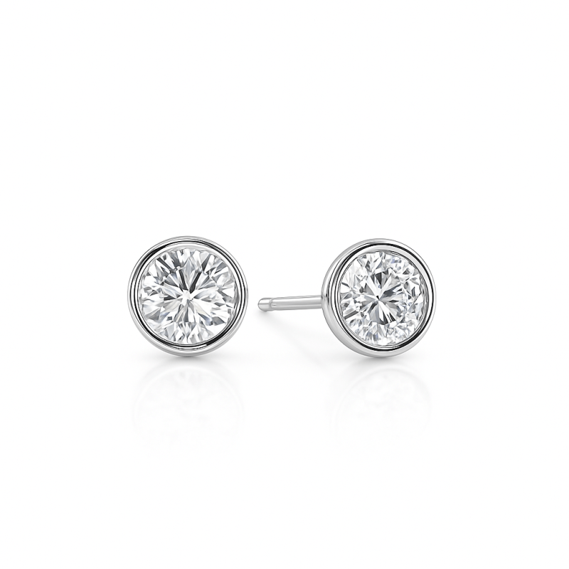 Bezel set lab grown diamond stud earrings