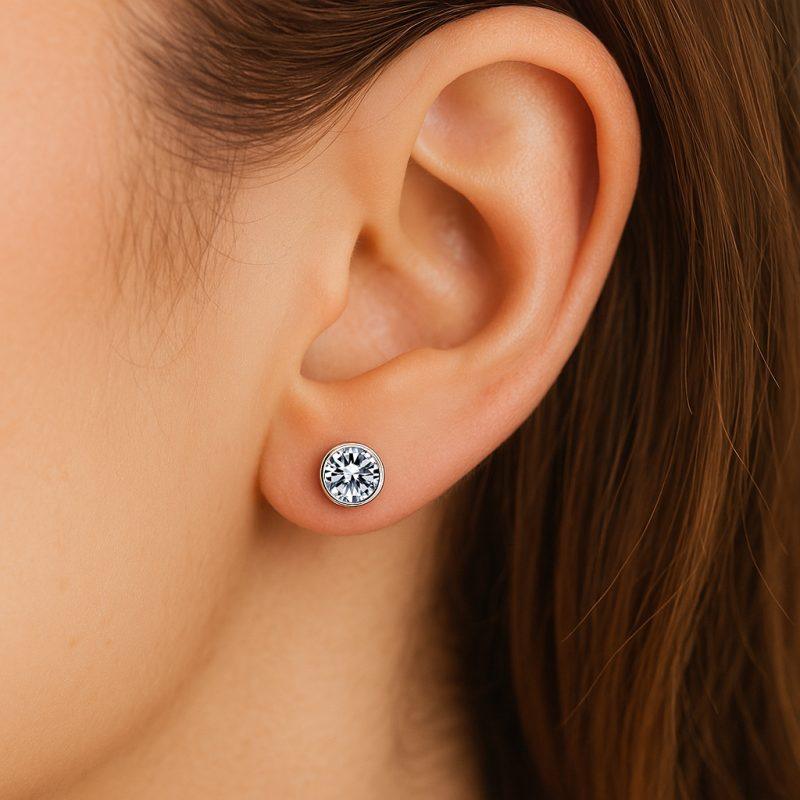 Bezel set lab grown diamond stud earrings Dubai