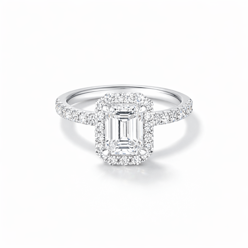 Emerald Cut Lab Diamond Halo Ring
