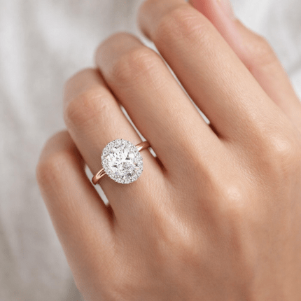 Oval Cut Lab Diamond Halo Engagement Ring