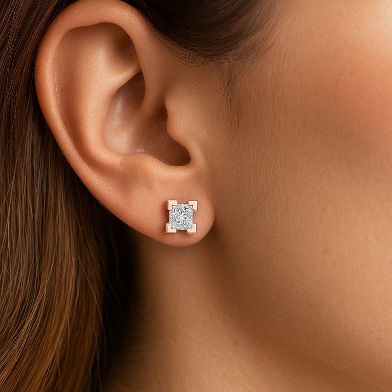 Princess cut Lab grown diamond stud earrings
