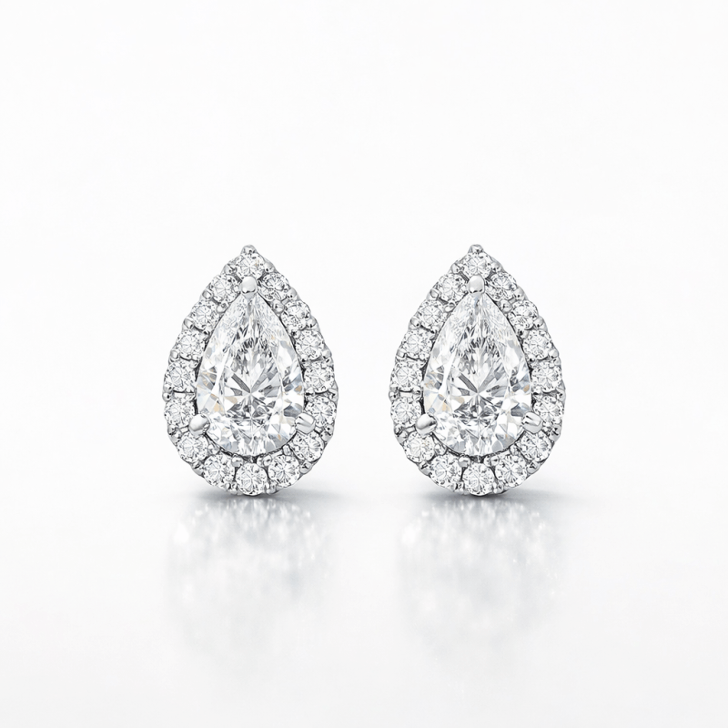 Pear Lab Diamond Halo Stud Earrings