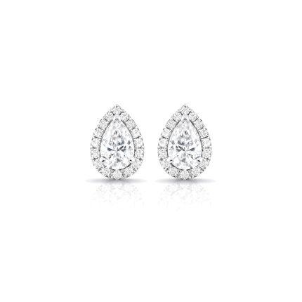 Halo Setting Pear Diamond Stud Earrings