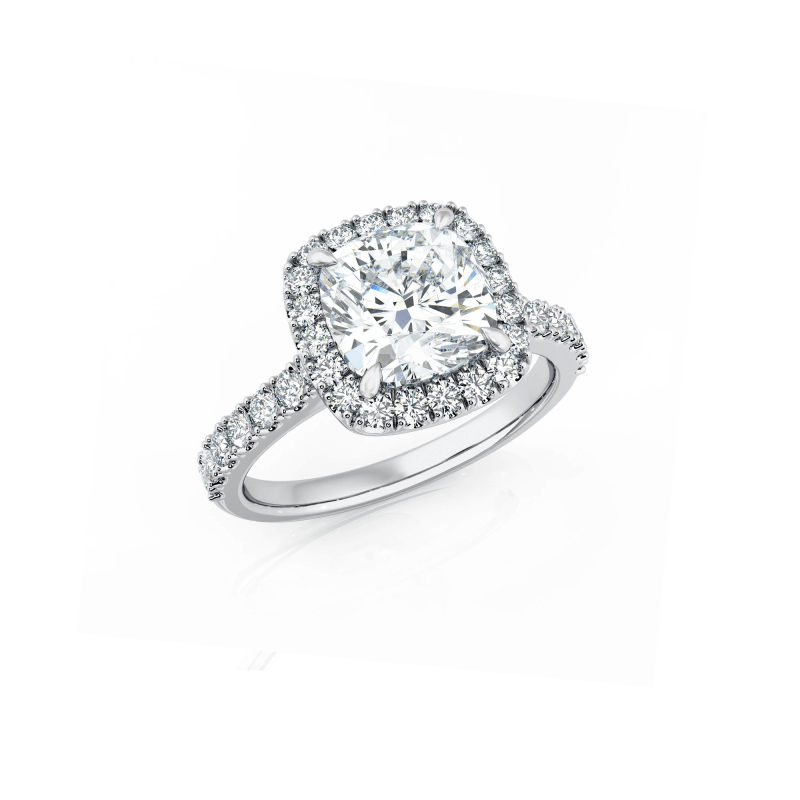 Cushion Cut Diamond Halo Engagement Ring