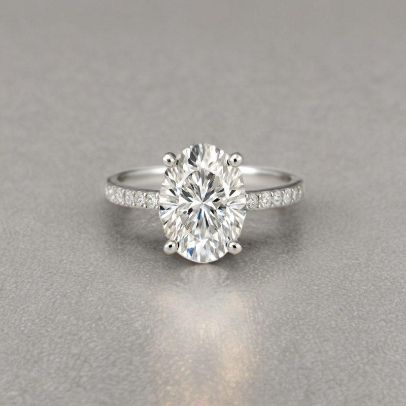2 carat oval lab grown diamond ring with side diamonds