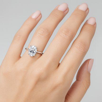 Oval Lab Diamond Solitaire Engagement Ring Hand