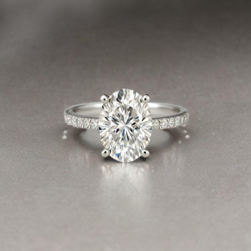 Oval lab grown diamond ring with Shoulder diamonds