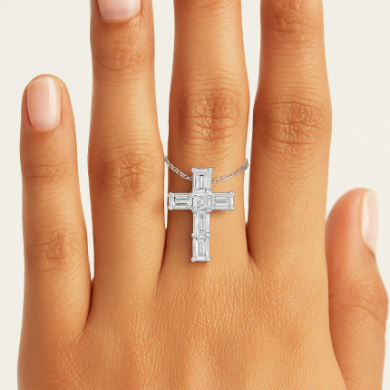 Emerald Cut Diamond Cross Pendant Dubai