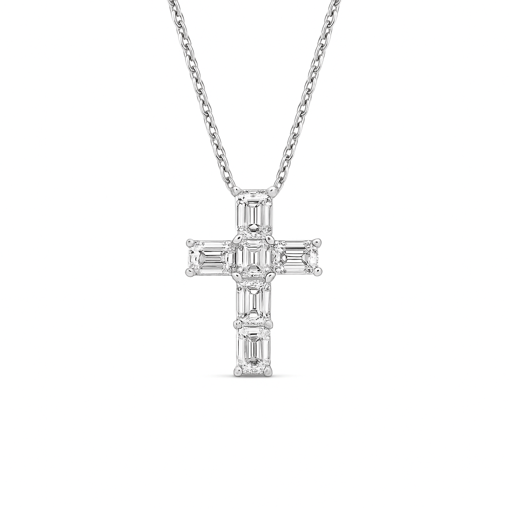Emerald Cut Diamond Cross Pendant Emerald Cut Diamond Cross Pendant