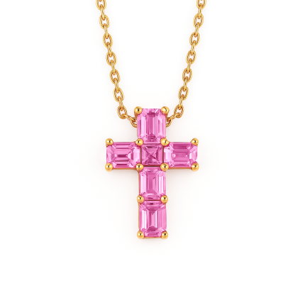 Emerald Cut Pink Sapphire Cross Pendant