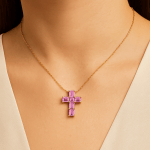 Emerald Cut Pink Sapphire Cross Pendant Dubai