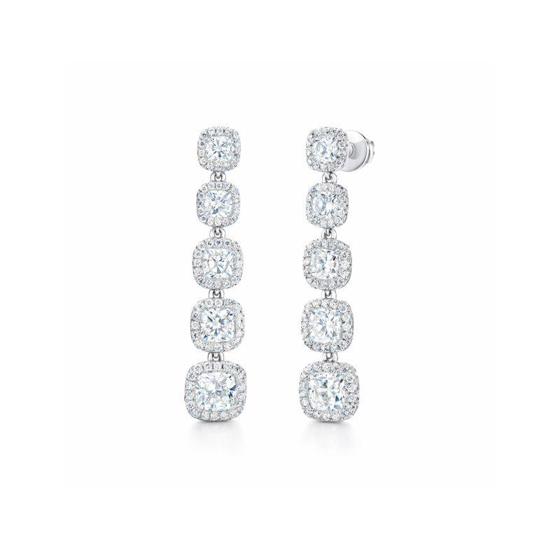 Five cushion-cut diamond earrings