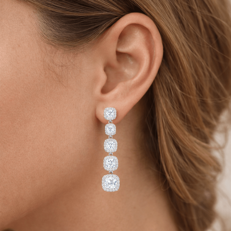 Five cushion-cut diamond earrings Dubai