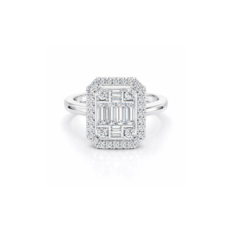 Round and baguette lab diamond ring