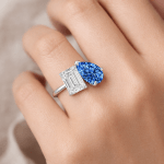 Blue lab grown Diamond toi et moi ring