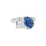 Blue lab grown Diamond toi et moi ring Dubai