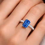 Blue lab grown emerald diamond ring