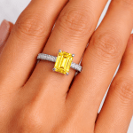 Emerald Shaped Yellow lab grown Diamond ring Dubai