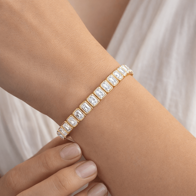 Emerald shape Diamond Bezel Bracelet Dubai