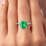 Green lab grown emerald diamond ring