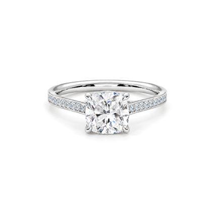 Cushion lab diamond ring with Shoulder diamonds Dubai
