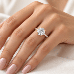 Personalized Round Lab diamond ring with Shoulder diamonds Gold Souk