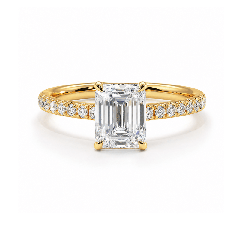 Emerald lab diamond ring with side diamonds