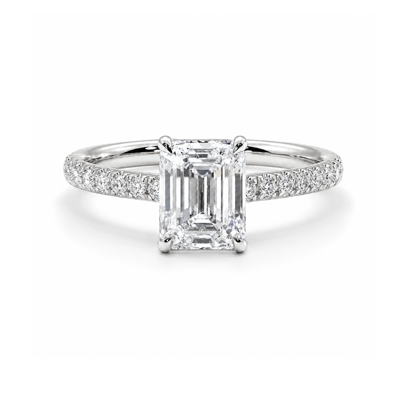 Emerald lab diamond ring with side diamonds Dubai