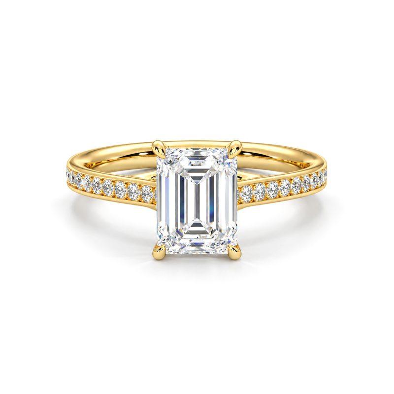 Emerald lab grown diamond ring with side diamonds
