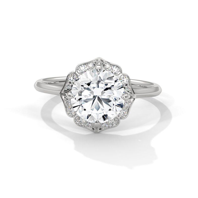 Floral round lab diamond ring