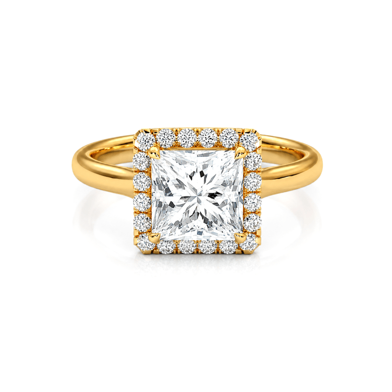 Princess lab diamond halo ring