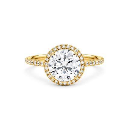 Round Lab diamond halo ring with Shoulder diamonds
