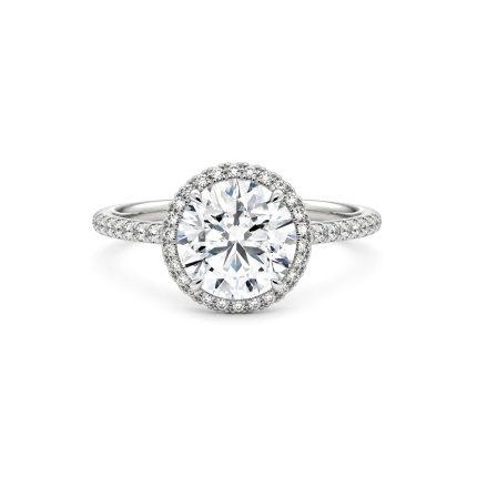 Round Lab diamond halo ring with Shoulder diamonds Dubai