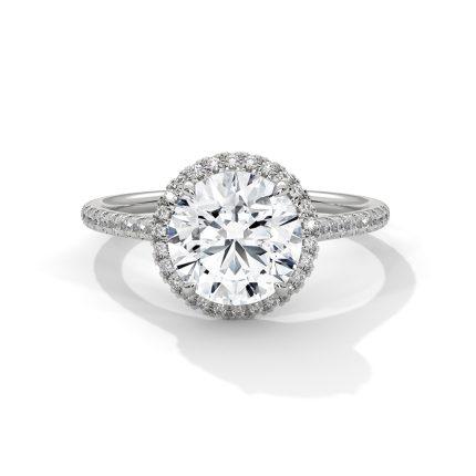 Round Lab diamond halo ring with Shoulder diamonds