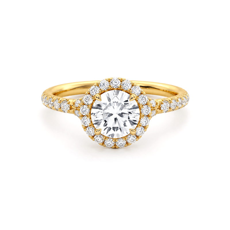 Round lab diamond ring with halo