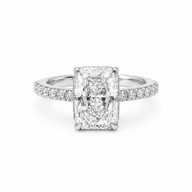 3 carat radiant lab diamond ring with side diamonds